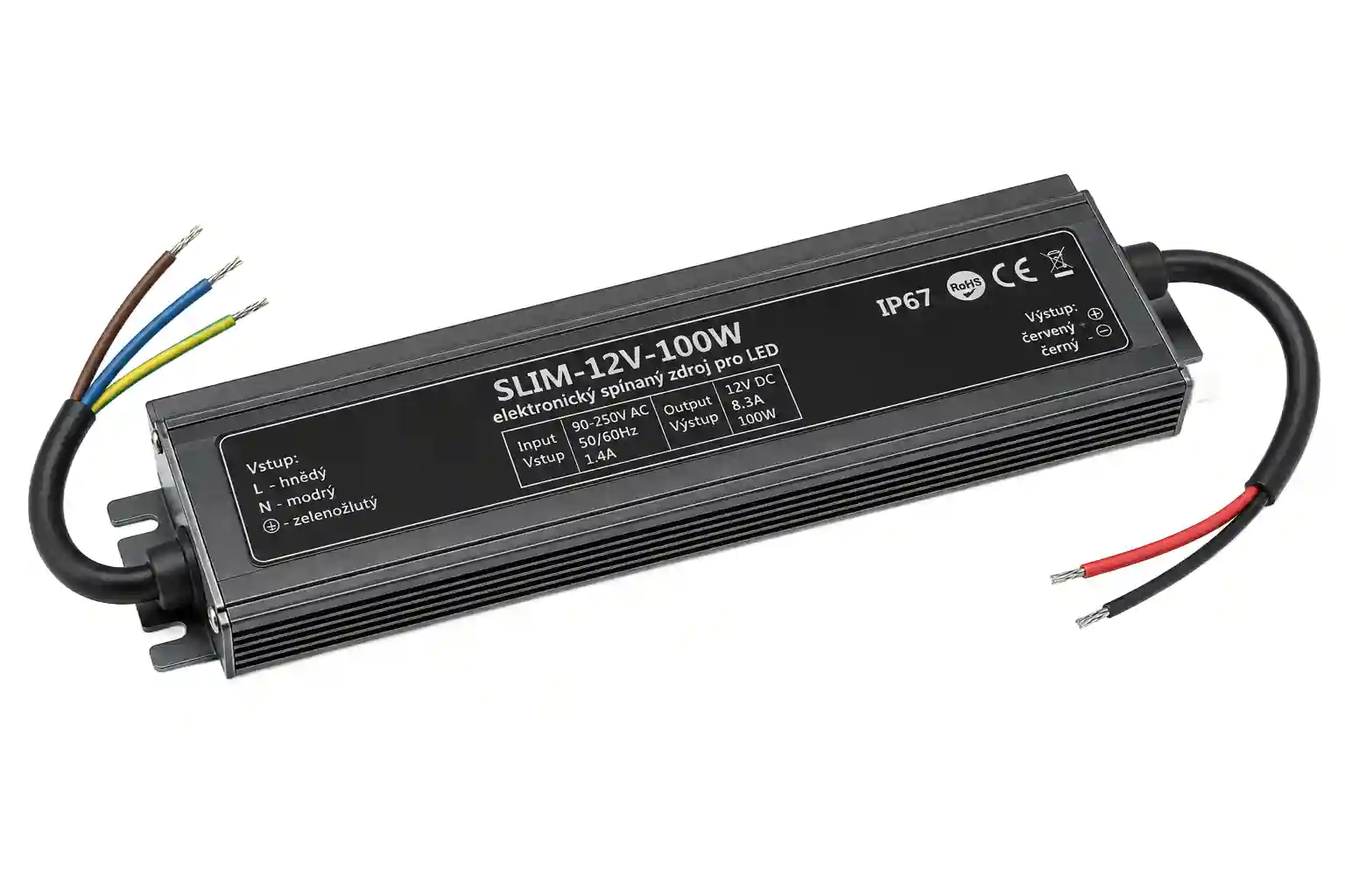 Extrémně tenký LED napájecí zdroj SLIM 12V 100W s krytím IP67 tloušťka 17 mm pro interiér   i exteriér